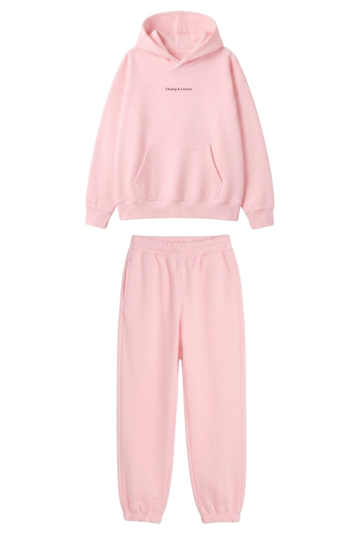 Unisex Oversize Eşofman Takımı Champ & Leisure Baskılı A Pembe–Kapüşonlu Üst, Lastikli Alt