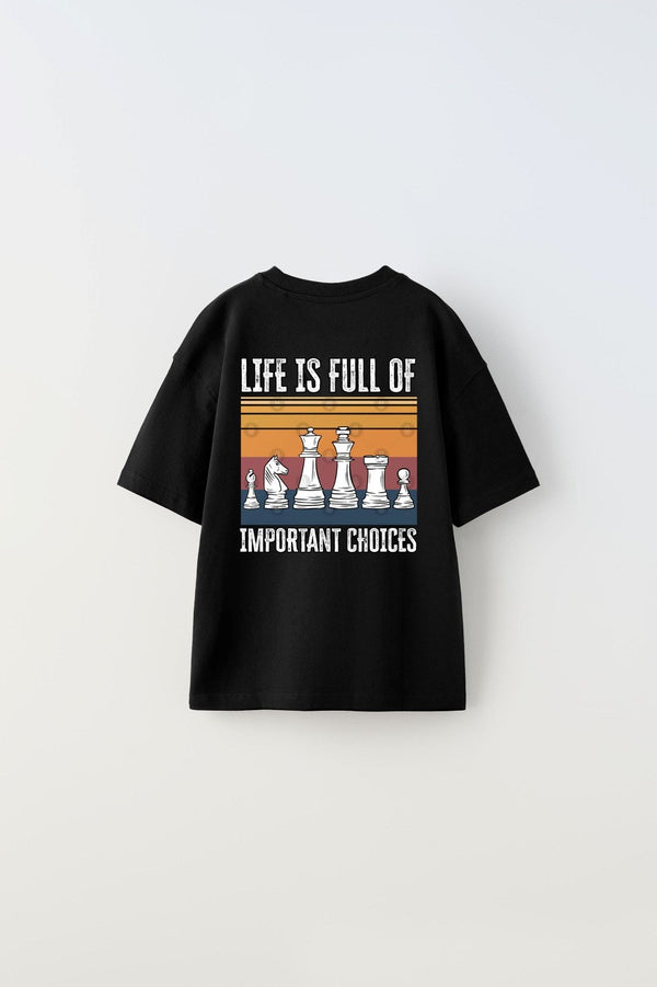 Life is Full Of Important Choices Yazılı Satranç Tasarım Baskılı Siyah Çocuk T-Shirt