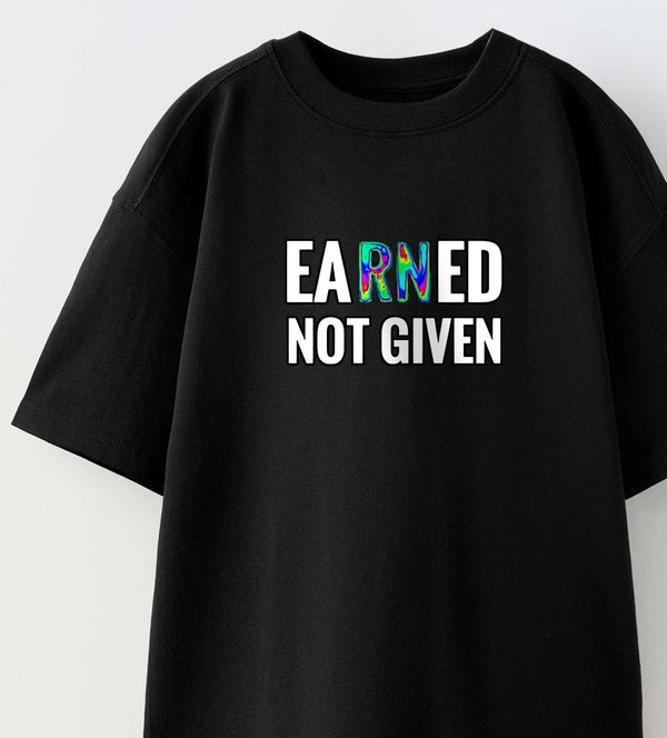 Earned Not Gıven Yazılı Futbol Tasarım Baskılı Siyah Çocuk T-shirt