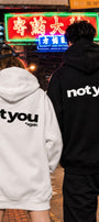 Unisex Oversize Hoodie Not You Again Baskılı Siyah – Kapüşonlu, Kanguru Cepli, 3 İplik Şardonlu 