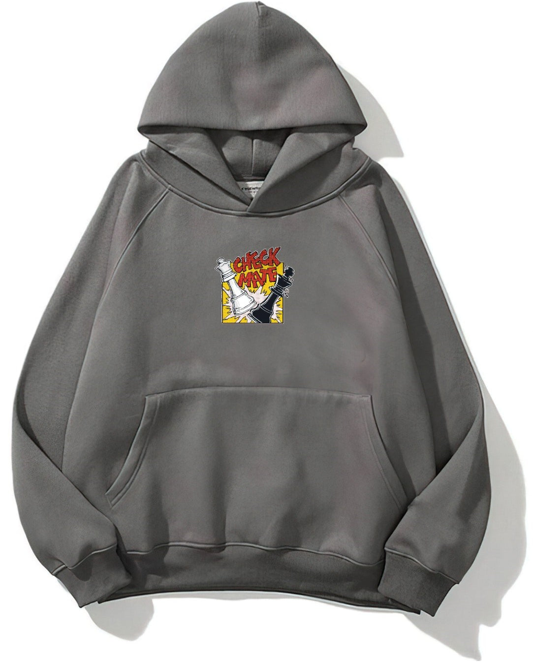 Kapüşonlu İçi Polar Satranç Cartoon Baskılı Füme Unisex Oversize Hoodie Sweatshirt
