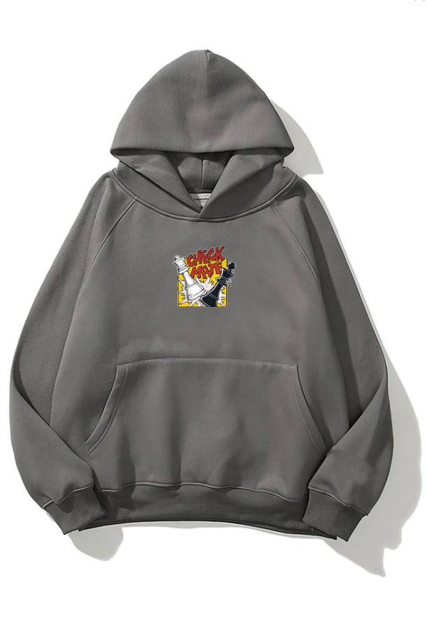 Kapüşonlu İçi Polar Satranç Cartoon Baskılı Füme Unisex Oversize Hoodie Sweatshirt