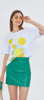 Kadın Limon Baskılı Lila Oversize Yazlık Tişört Squeeze The Day Beyaz
