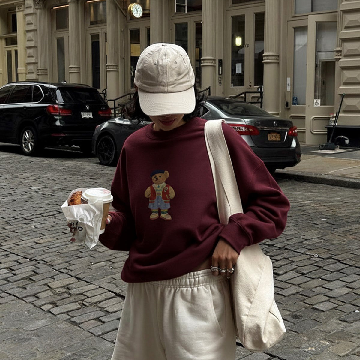 Kadın Oversize Sweatshirt Campus Bear Baskılı Bordo – Bisiklet Yaka, 3 İplik Şardonlu Polar