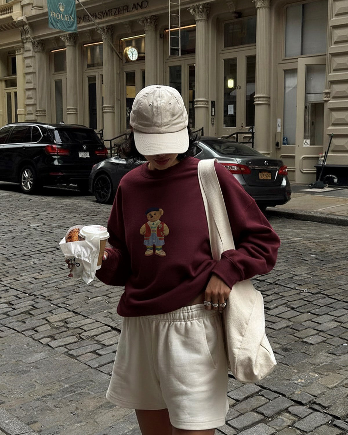 Kadın Oversize Sweatshirt Campus Bear Baskılı Bordo – Bisiklet Yaka, 3 İplik Şardonlu Polar