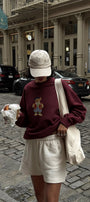 Kadın Oversize Sweatshirt Campus Bear Baskılı Bordo – Bisiklet Yaka, 3 İplik Şardonlu Polar