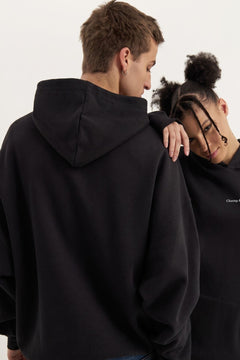 Unisex Oversize Eşofman Takımı Champ & Leisure Baskılı Siyah–3 İplik Polar, Kapüşonlu Üst, Lastikli Alt