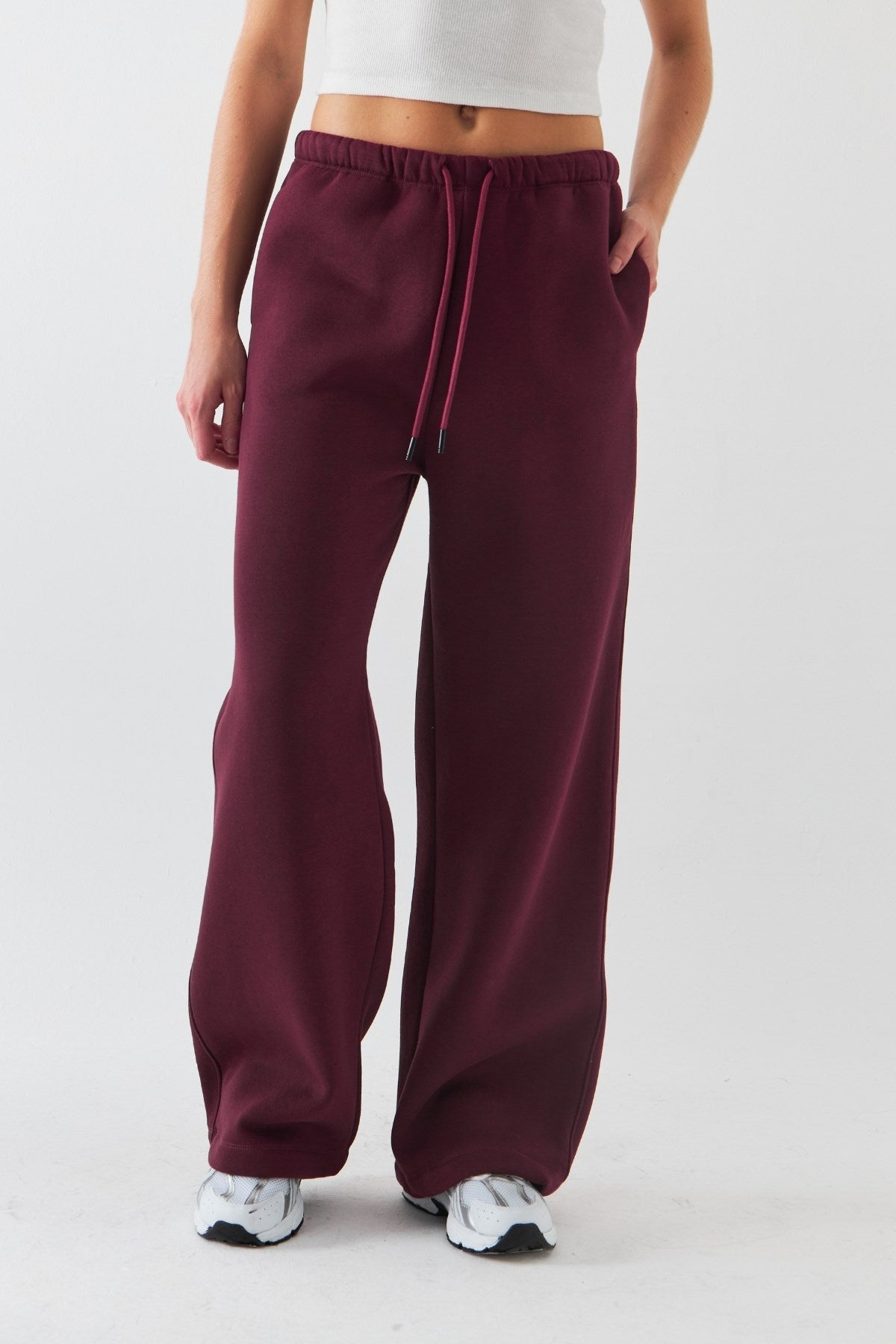Oversize Unisex Eşofman Altı Bordo – 3 İplik Şardonlu, Bol Paça, Cepli, Modern Rahat Kesim