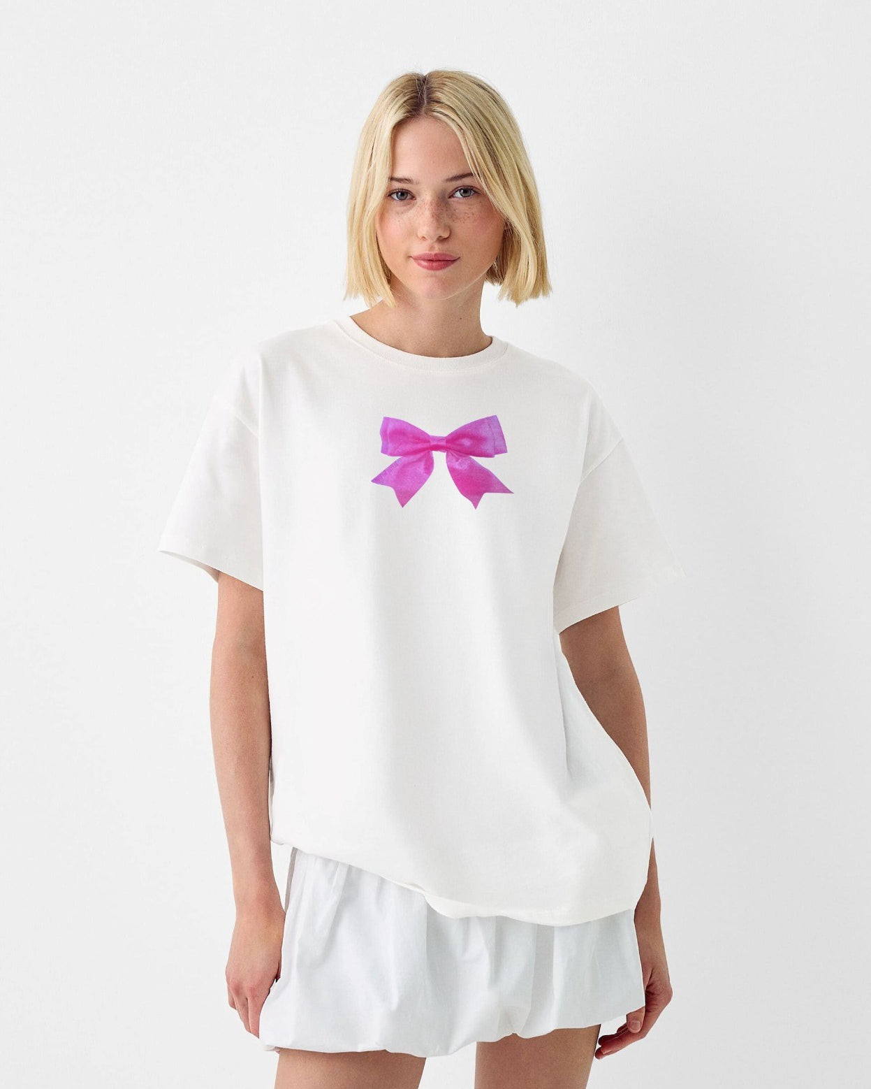 Fiyonk Tasarım Baskılı Beyaz Kadın T-shirt