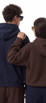 Unisex 2’li Oversize Basic Hoodie Kahverengi & Lacivert – Kapüşonlu, Cepli, 3 İplik Şardonlu Polar