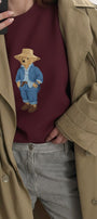 Kadın Oversize Sweatshirt Ranch Bear Baskılı Bordo – Bisiklet Yaka, 3 İplik Şardonlu Polar