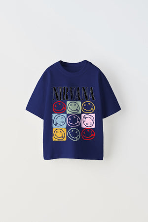 The Champ Nevermın Nırvana Yazılı Smile Tasarım Baskılı Lacivert Çocuk T-Shirt