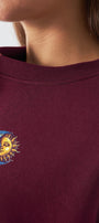 Kadın Oversize Sweatshirt Sun & Moon Baskılı Bordo – Bisiklet Yaka, 3 İplik Şardonlu Polar