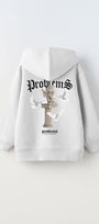 Kapüşonlu İçi Polar Problems Yazılı Heykel Baskılı Beyaz Unisex Çocuk Hoodie Sweatshirt