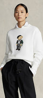 Kadın Oversize Sweatshirt Parisian Bear Baskılı Beyaz – Bisiklet Yaka, 3 İplik Şardonlu 
