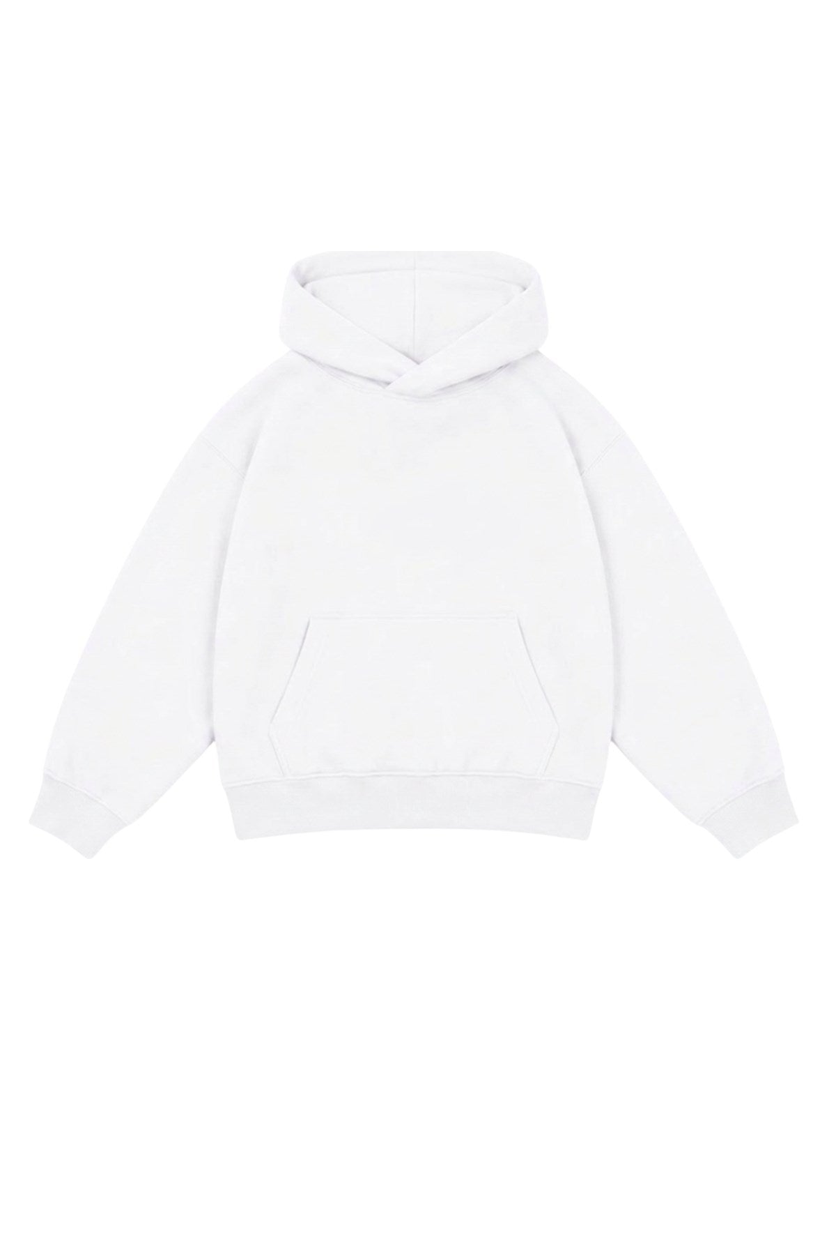 Erkek Çocuk Oversize Basic Hoodie Sweatshirt Beyaz – Kapüşonlu, Kanguru Cepli, 3 İplik Polar