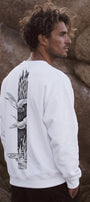 Erkek Oversize Sweatshirt Heron Line Baskılı Beyaz – Bisiklet Yaka, 3 İplik Şardonlu Polar