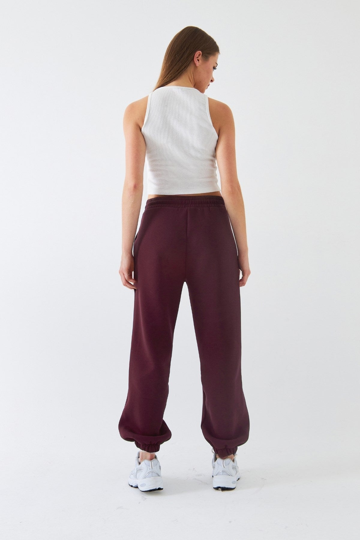 Oversize Unisex Eşofman Altı Bordo – 3 İplik Şardonlu, Paça-Bel Lastikli, Cepli, Modern Rahat Kesim