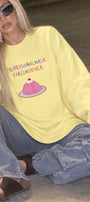 Kadın Oversize Sweatshirt Elbise Sweet Mood Baskılı Sarı – Bisiklet Yaka, 3 İplik Şardonlu Polar