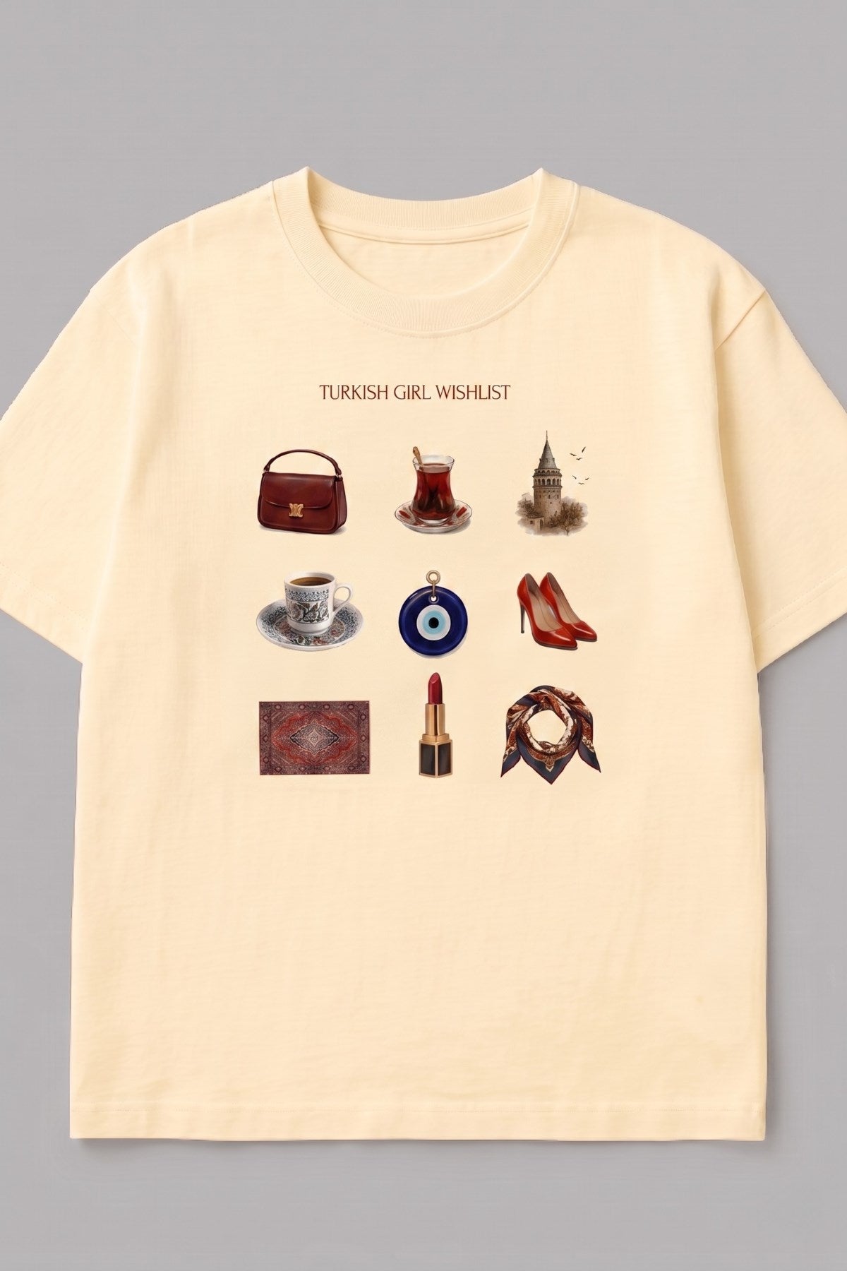 Kadın Oversize Tişört Turkish Girl Wishlist Baskılı Sarı – Bisiklet Yaka, Rahat Kalıp, %100 Pamuk