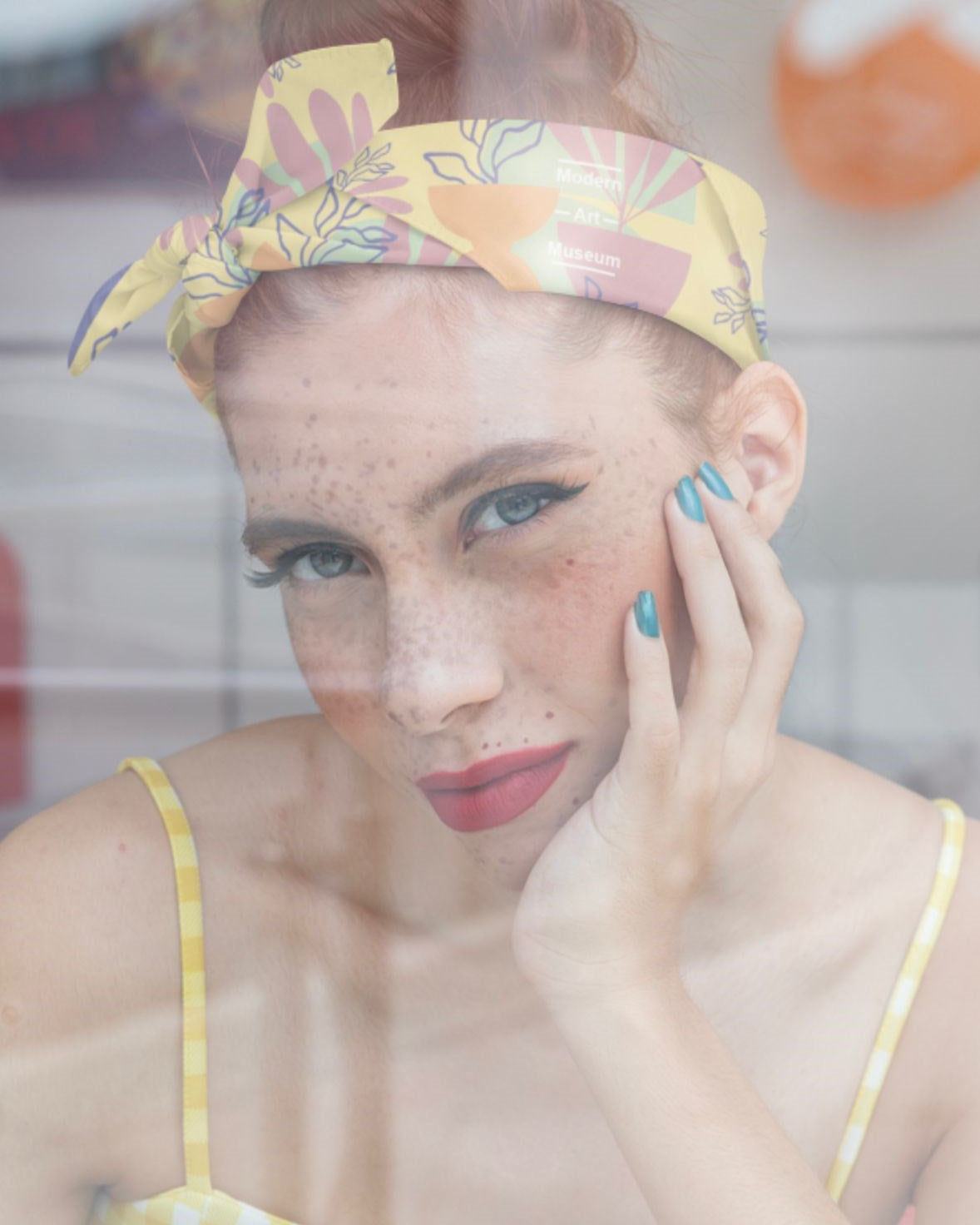 Kadın Sarı Oversize Minimalist Yazılı Sanat Desenli Tişört  Hediye Çanta ve Bandana Seti