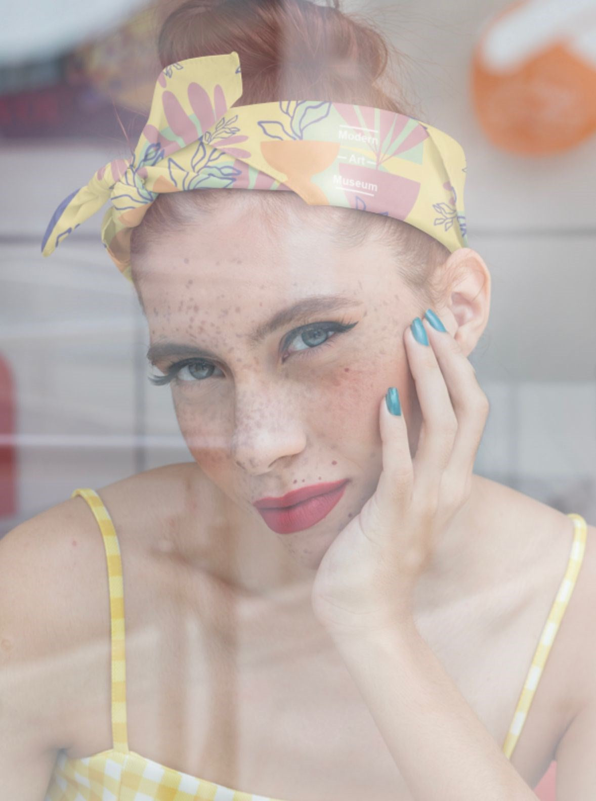 Kadın Sarı Oversize Minimalist Yazılı Sanat Desenli Tişört  Hediye Çanta ve Bandana Seti