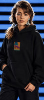 Kadın Oversize Hoodie Seventies Party Baskılı Siyah - Kapüşonlu, Kanguru Cepli, 3 İplik Polar