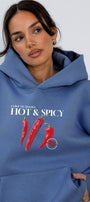 Kadın Oversize Sweatshirt Hoodie Hot & Spicy Baskılı Marine – Kapüşonlu, 3 İplik Şardonlu Polar
