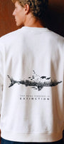 Erkek Oversize Sweatshirt Extinction Baskılı Beyaz – Bisiklet Yaka, 3 İplik Şardonlu Polar