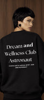 Kadın Oversize Sweatshirt Wellness Baskılı Siyah – Bisiklet Yaka, 3 İplik Şardonlu Polar, Düşük Omuz