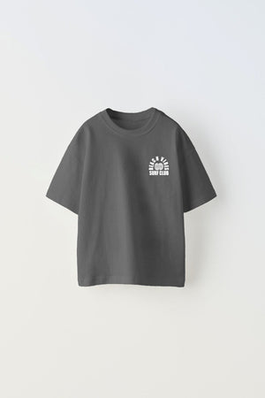 Beach Vıbes Surf Club Yazılı Ters S Tasarım Baskılı Füme Çocuk T-Shirt