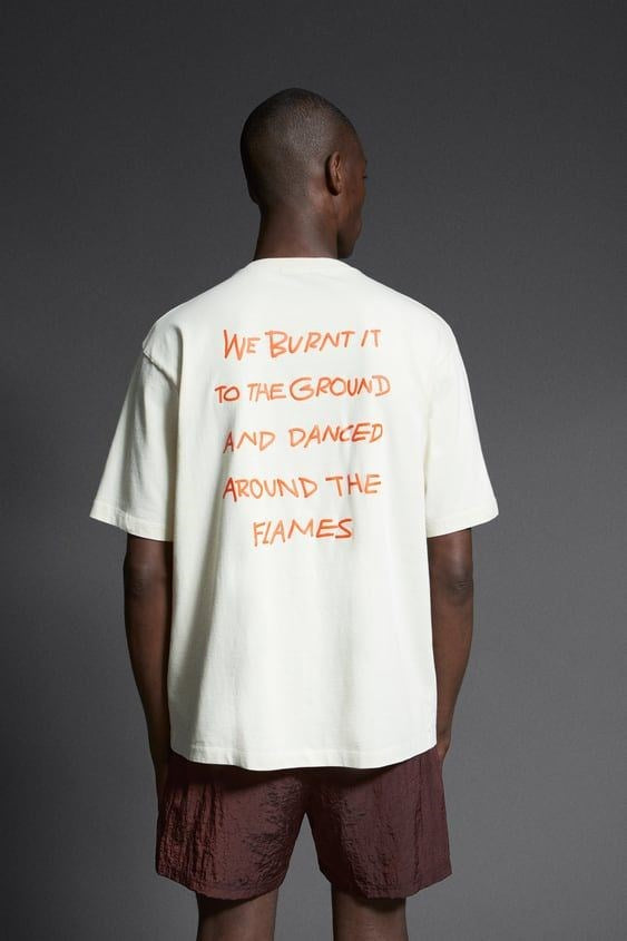 Bisiklet Yaka The Light Of The Embers Baskılı Beyaz Oversize Erkek T-shirt
