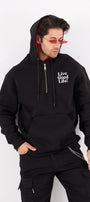 Arka Baskı Detaylı Live Good Life Yazılı Kapüşonlu Bağcıklı Fermuar Kapamalı Oversize Sweatshirt