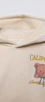 Bej Çocuk Ayıcık Baskılı California Friendly Bear Club Yazılı Kanguru Cepli Oversize Kapüşonlu Sweat