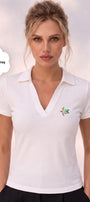 Kadın Tropica Turtle Polo Yaka Basic Tişört Beyaz – %100 Pamuk, Kısa Kollu, Likralı Rahat Kalıp Bluz