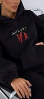 Kadın Oversize Sweatshirt Hoodie Hot & Spicy Baskılı Siyah – Kapüşonlu, 3 İplik Şardonlu Polar