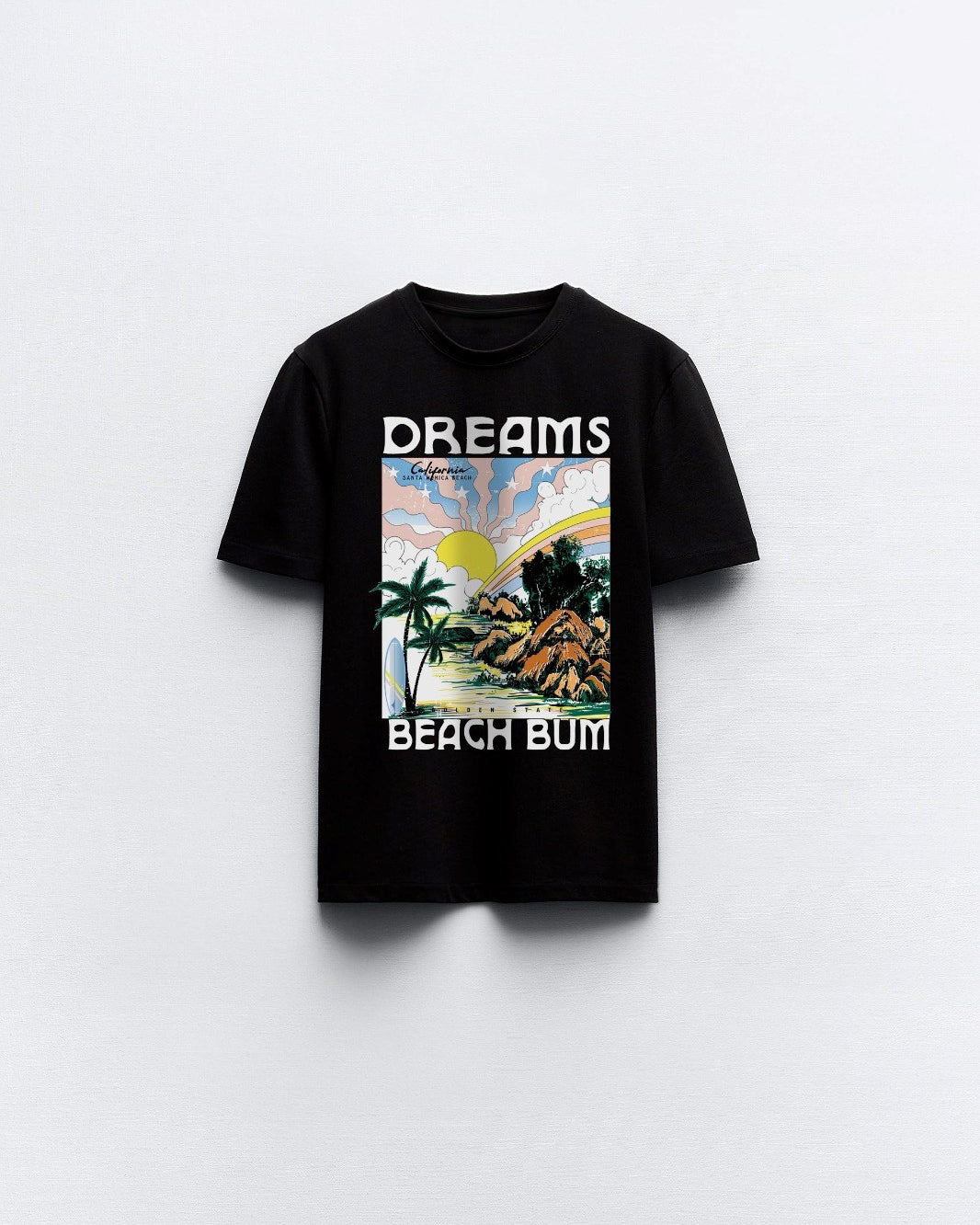 Dreams Beach Bum Yazılı Manzara Tasarım Baskılı Siyah Çocuk T-shirt