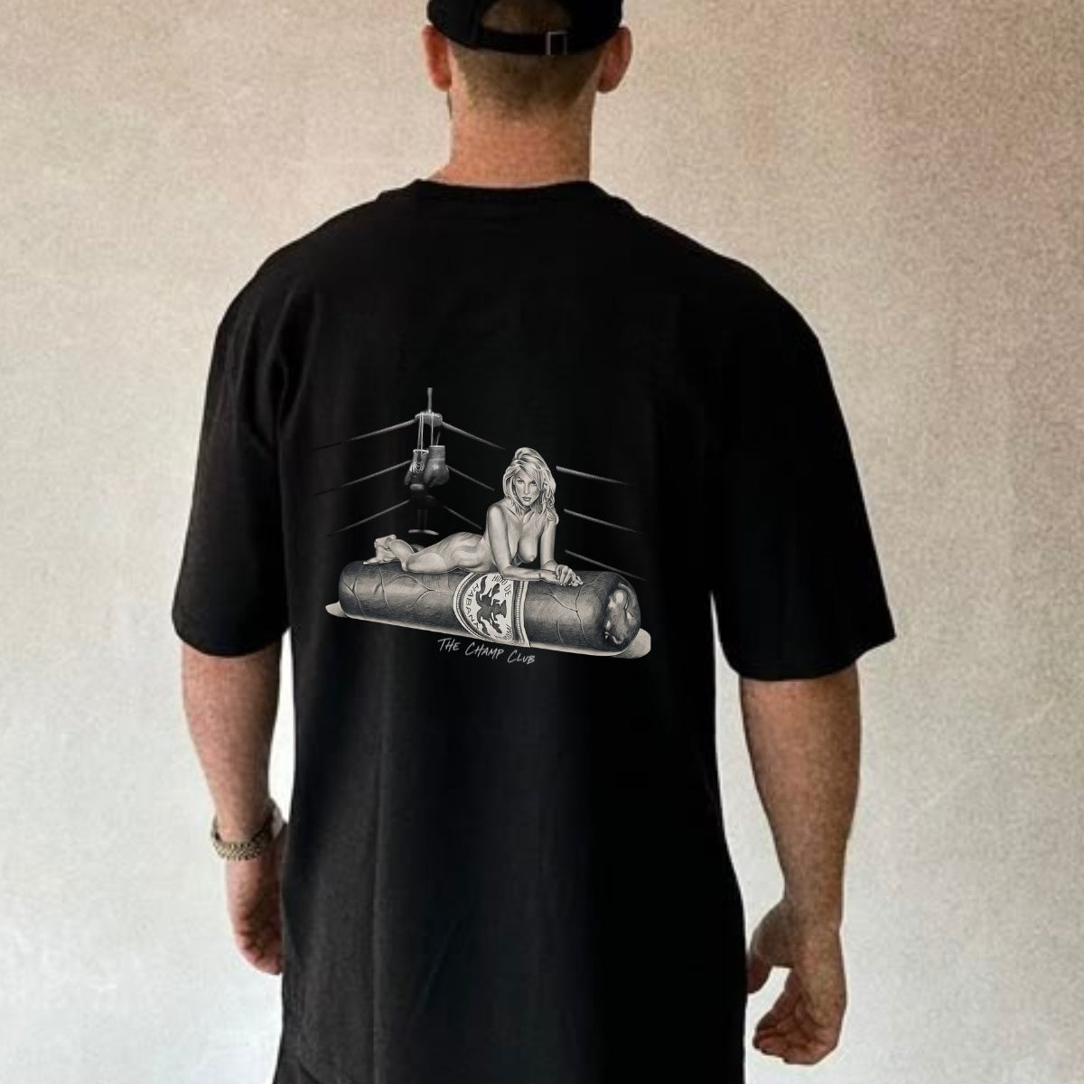 Erkek  Oversize Tişört Ring Spirit Baskılı Siyah – Bisiklet Yaka, Rahat Kalıp, %100 Pamuk