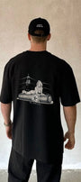 Erkek  Oversize Tişört Ring Spirit Baskılı Siyah – Bisiklet Yaka, Rahat Kalıp, %100 Pamuk