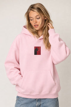 Kadın Oversize Hoodie Noir Cat Baskılı Pembe – Kapüşonlu, Kanguru Cepli, 3 İplik Şardonlu Polar