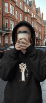 Erkek Oversize Sweatshirt Hoodie Qatari Bear Black Siyah – Kapüşonlu, 3 İplik Polar, Kanguru Cepli