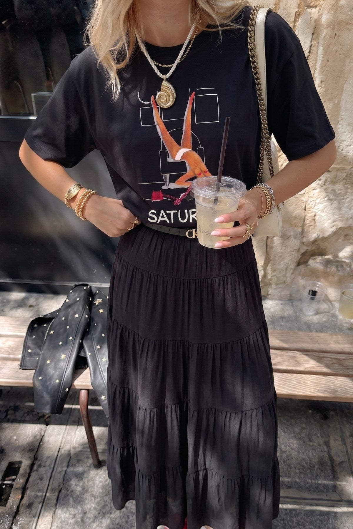 Kadın Oversize Tişört Weekend Mood Baskılı Siyah – Bisiklet Yaka, Rahat Kalıp, %100 Pamuk