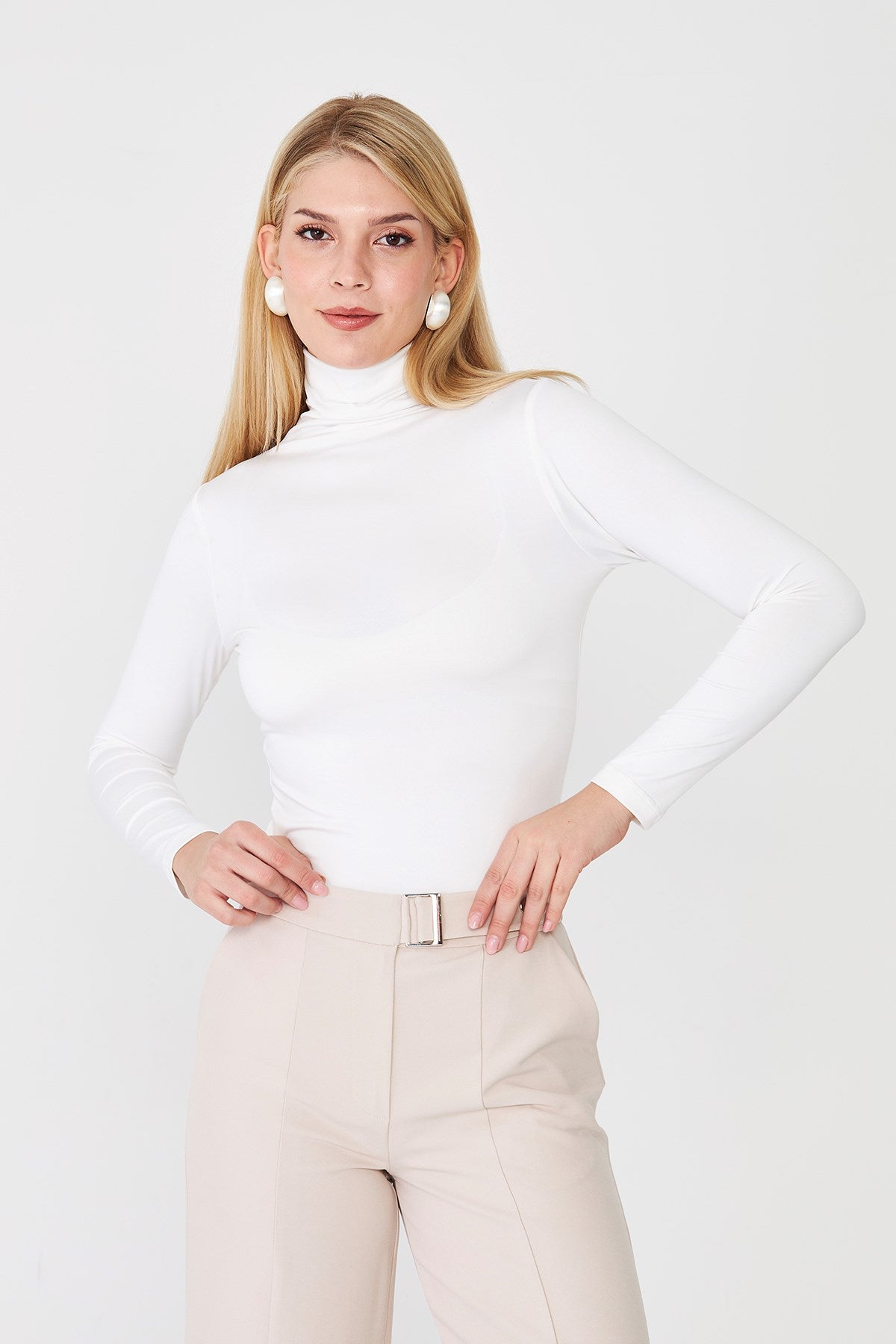 Kadın Ultra Soft Balıkçı Yaka Bluz Beyaz 