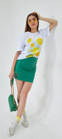 Kadın Limon Baskılı Lila Oversize Yazlık Tişört Squeeze The Day Beyaz
