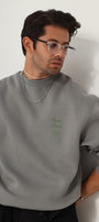Bisiklet Yaka İçi Polar Move Ahead Yazı Baskılı Füme Oversize Sweatshirt