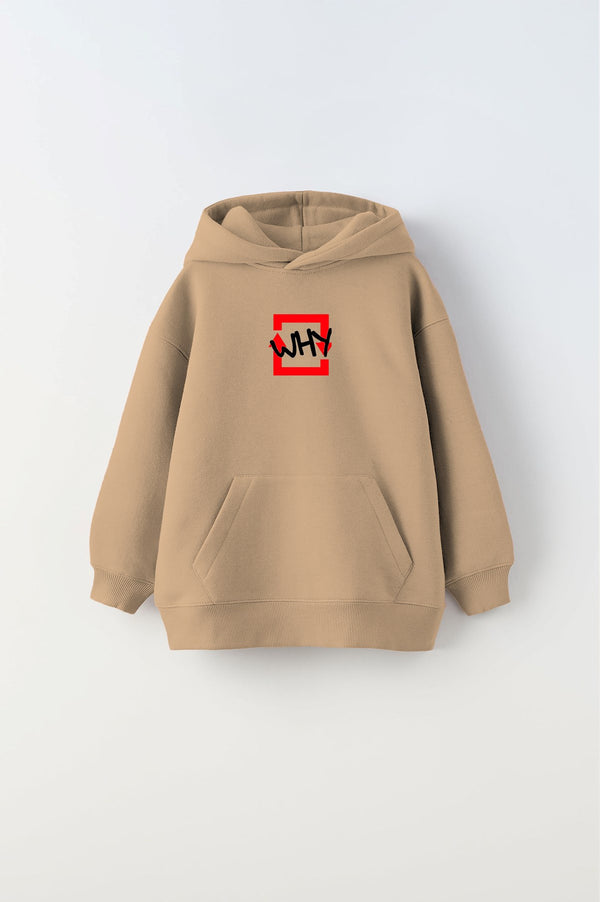 Kapüşonlu İçi Polar Why Baskılı Bej Unisex Çocuk Hoodie Sweatshirt 