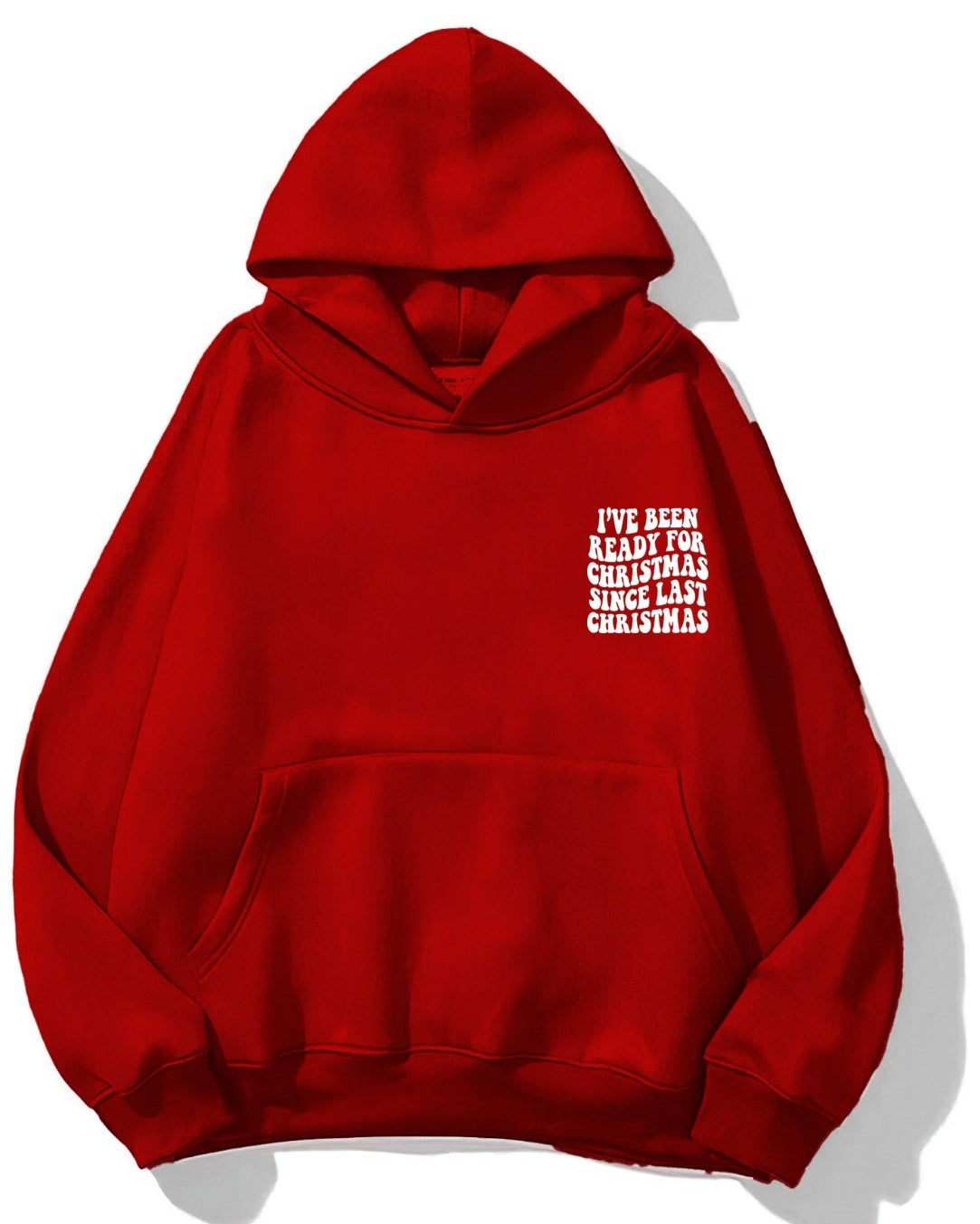 Kapüşonlu İçi Polar Christmas Yazı Baskılı Kırmızı Unisex Sweatshirt