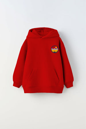 Kapüşonlu İçi Polar Rise And Enjoy Baskılı Kırmızı Unisex Çocuk Hoodie Sweatshirt