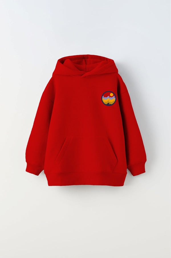 Kapüşonlu İçi Polar Rise And Enjoy Baskılı Kırmızı Unisex Çocuk Hoodie Sweatshirt