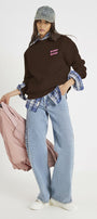 Unisex Oversize Sweatshirt Norf Sarf Harita Baskılı Kahverengi – Bisiklet Yaka, 3 İplik Polar